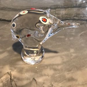 Murano Art Glass Hand Blown Glass Crystal Elephant With Flowers In Glass Italy